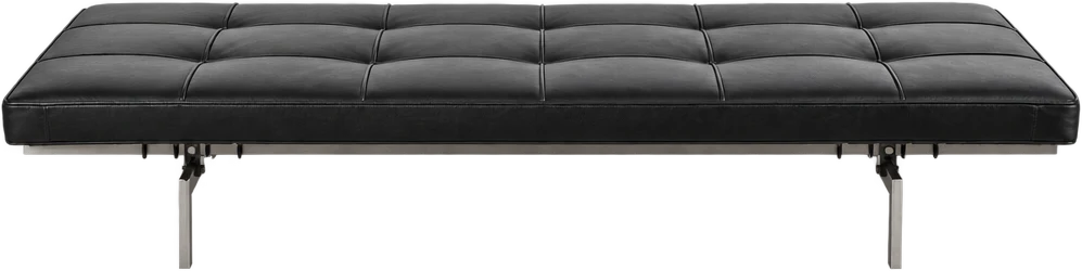 Divã PK80 de couro com base de aço, design de Poul Kjærholm — vista frontal, foto 1 de 3
