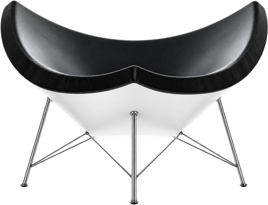 Poltrona Coconut de couro com concha de fibra, design de George Nelson — vista frontal, foto 1 de 3