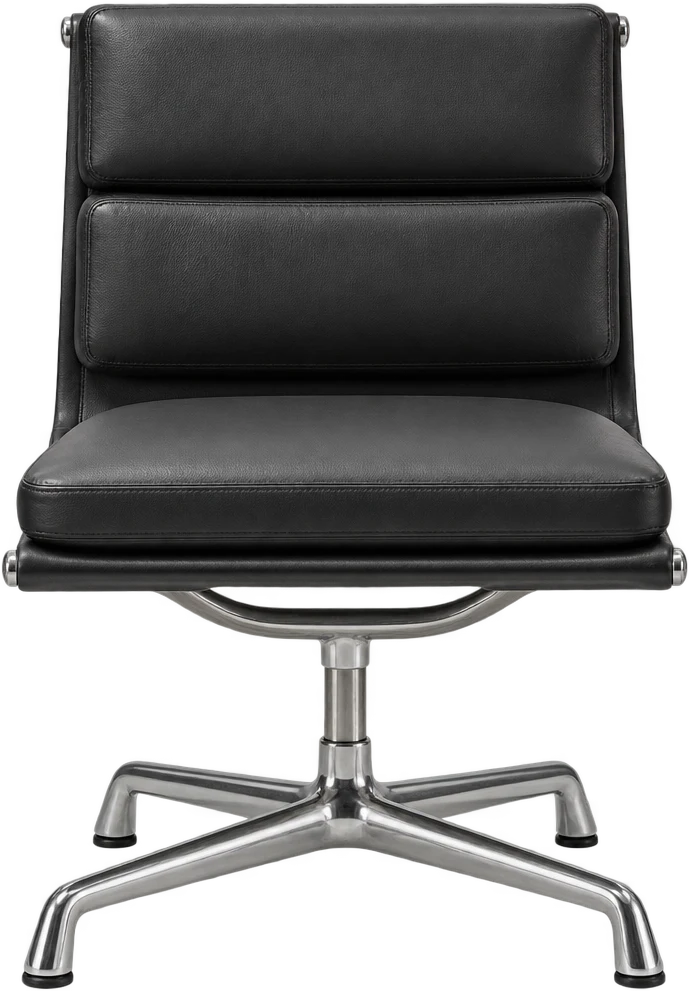 Cadeira Eames Soft Pad EA 205/206 de couro e alumínio, design de Charles & Ray Eames — vista frontal, foto 1 de 3