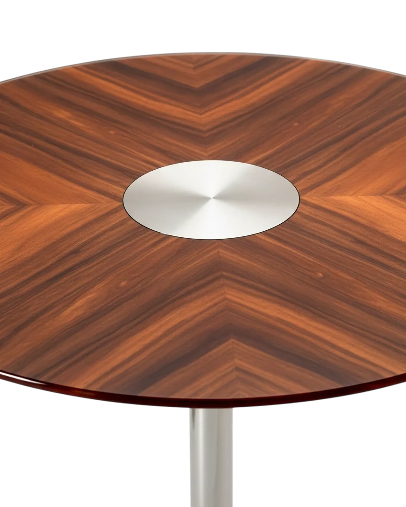 Paris7 Moveis Design Mesa Lateral Anne em madeira com detalhe central em aço inox e base cilíndrica., foto 2 de 4