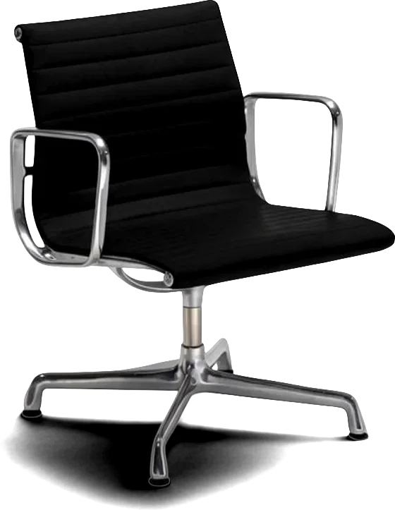 Cadeira executiva Paris7 Moveis Design EA 107/108 em alumínio cinza claro com assento e encosto estofados em couro., foto 1 de 3