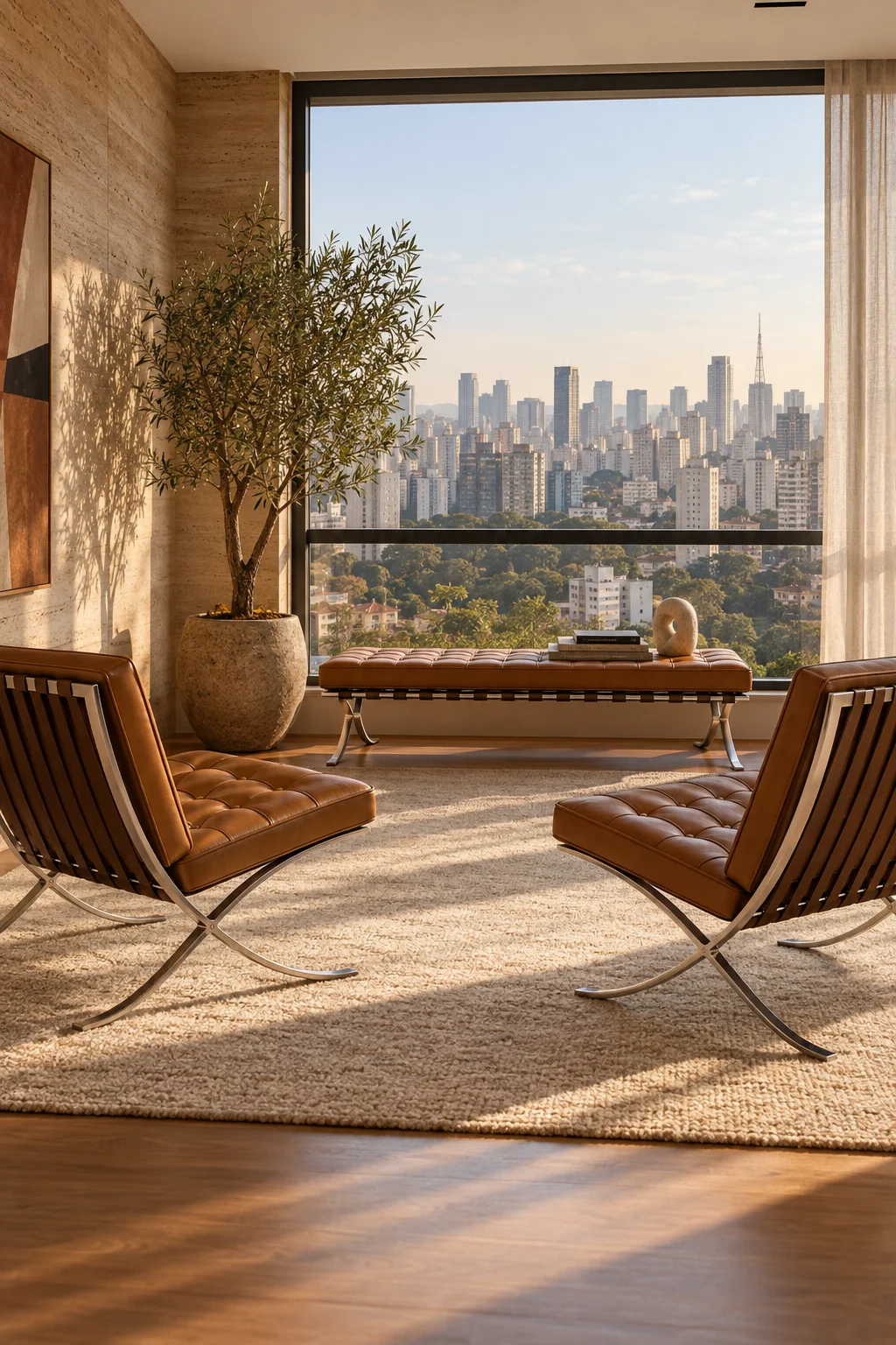 Estar com Poltronas Barcelona: ambiente com móveis de design