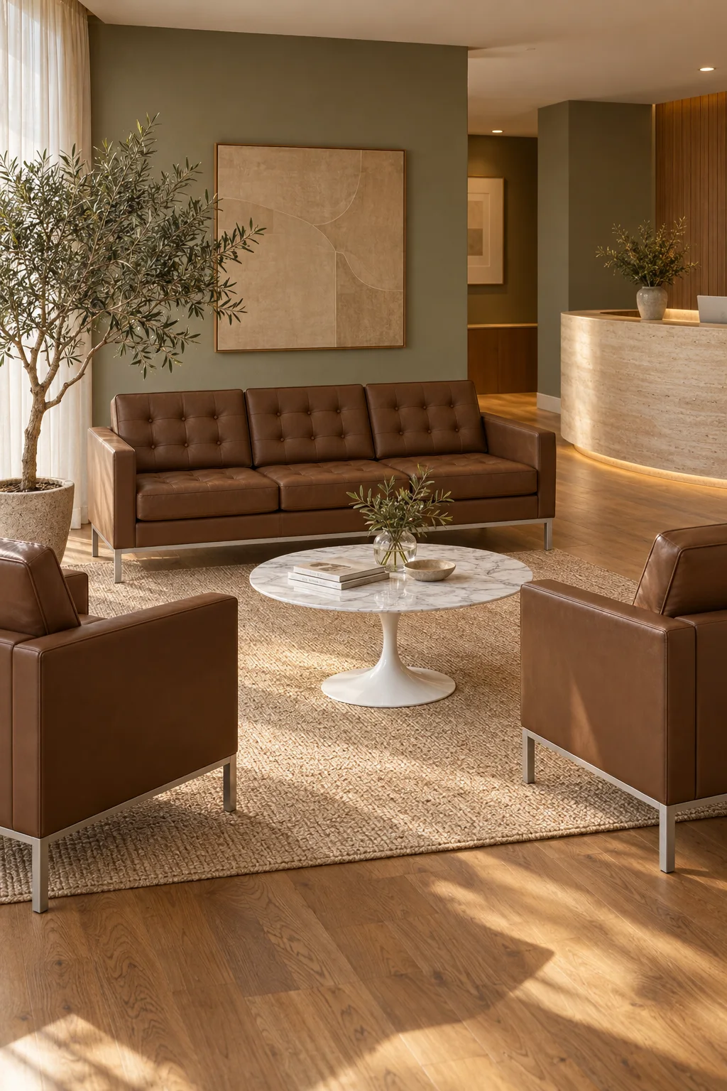 Recepção de clínica: ambiente com móveis de design